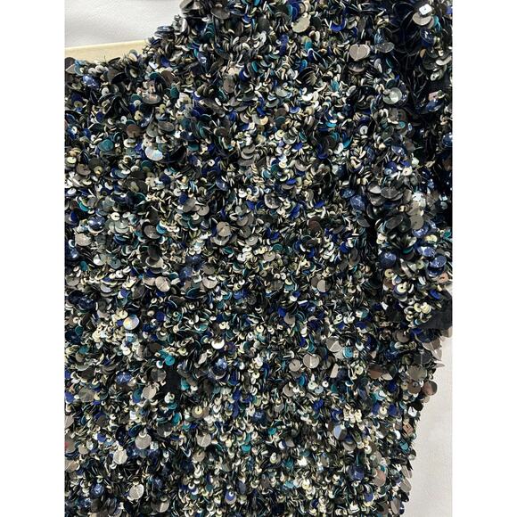 HAUTE HIPPIE Mosaic Sequin Embelished Cropped Top Short Sleeves Black Silk Sz‎ M - Picture 2 of 12